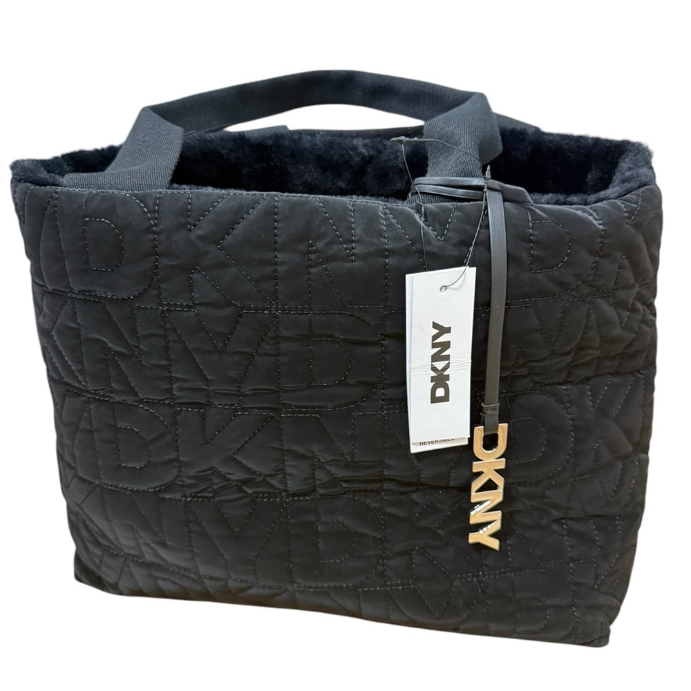 Reversible Faux Fur and Quilt design DKNY black Tote brand new NWT - Picture 6 of 16